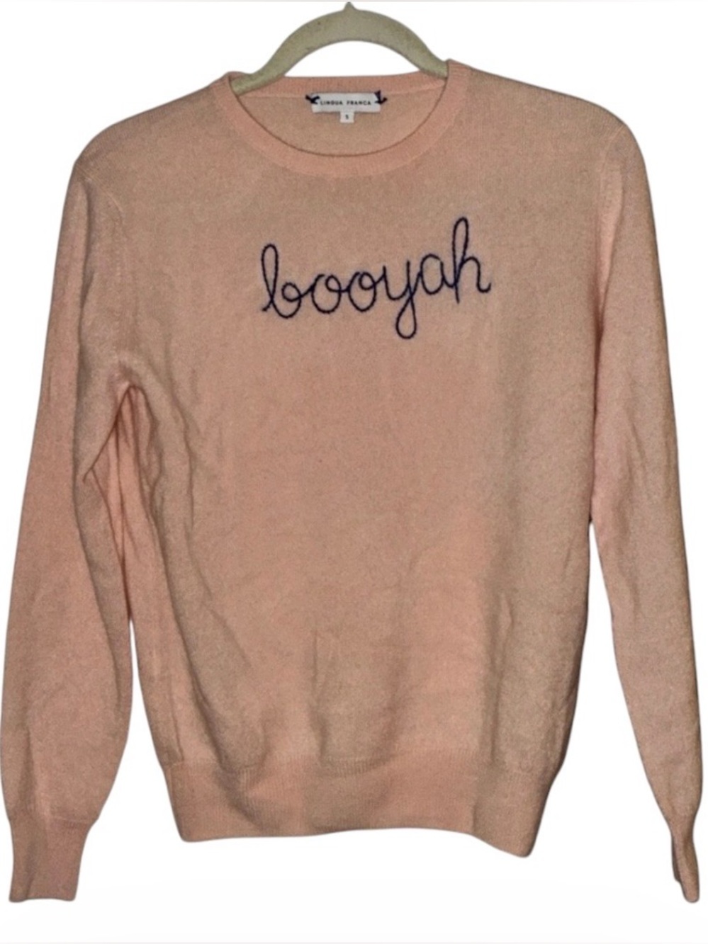 Lingua Franca 100% Cashmere Crewneck Sweater Sz S Pink Booyah
